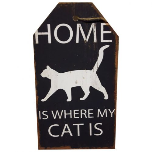 Tekstbord hout Home is where my cat is