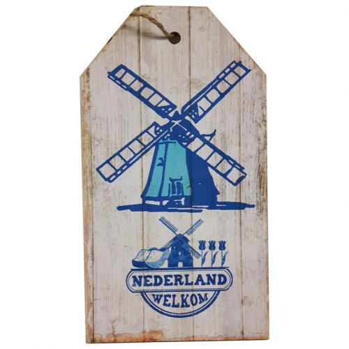 Tekstbord hout Oud Hollandsch met molen Nederland welkom