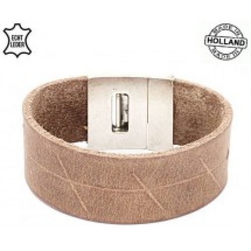 Heren armband echt leer beige