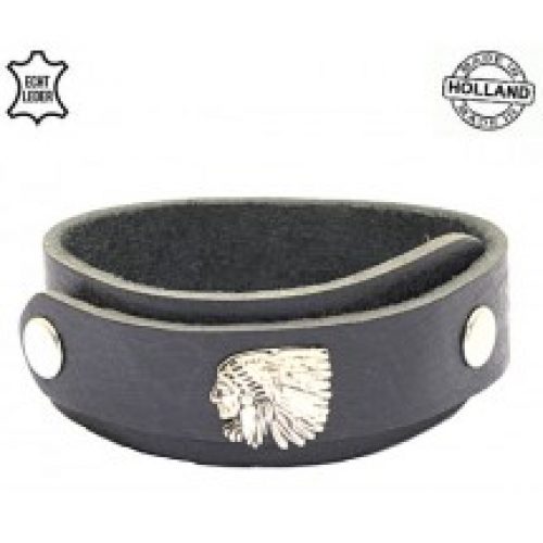 Lederen heren overlap armband Indian zwart