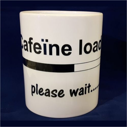 Witte koffiemok Caffeine loading please wait