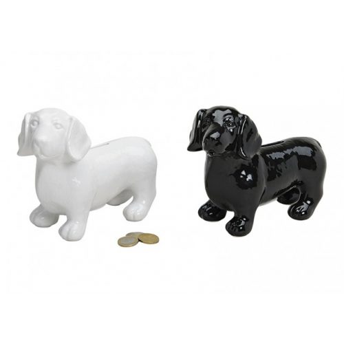 Spaarpot hond teckel in zwart of wit