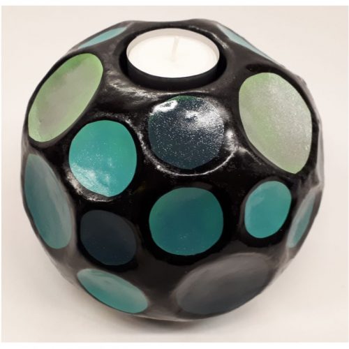 Fairtrade sfeerlichthouder Sadee zwart met turquoise blauwe tinten