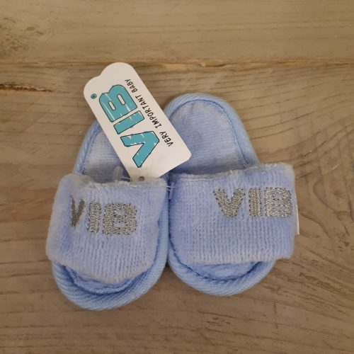 VIB baby slippers in blauw met grijze opdruk