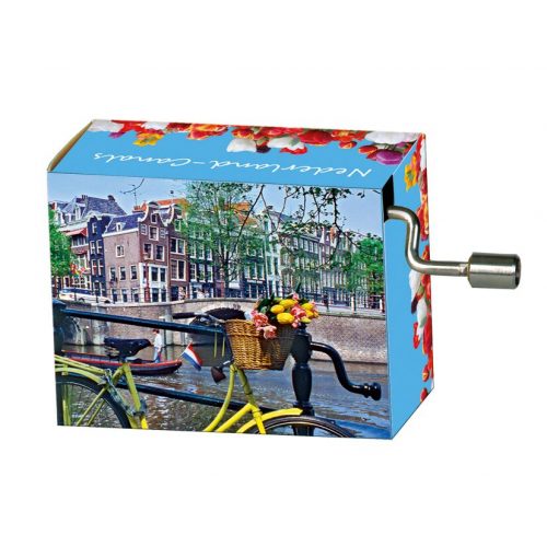 Muziekdoosje Holland fiets op gracht melodie Tulpen uit Amsterdam