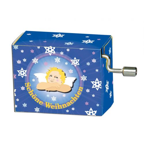 Muziekdoosje kerst blauw met engel melodie silent night