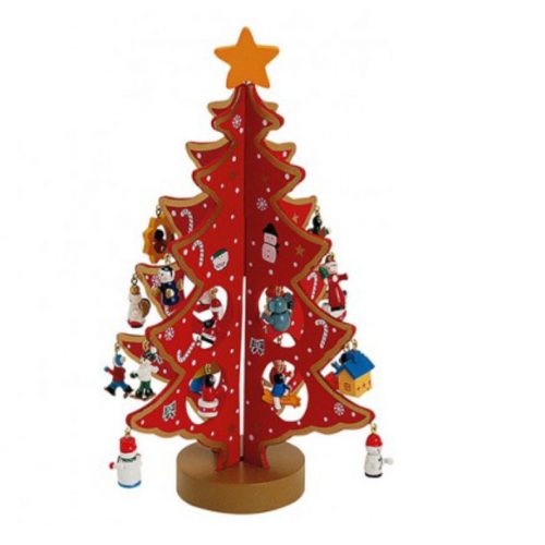 Houten kerstboom rood met diverse leuke hangers