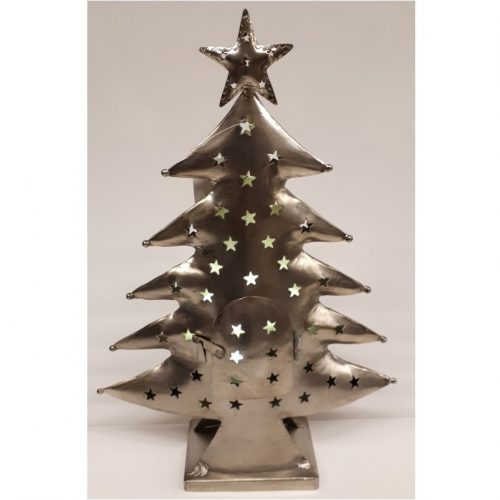 Metalen kerstboom als waxinelicht houder in zilver kleur