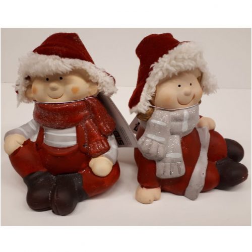 Set van 2 kerstkinderen in winter kleding 13 cm