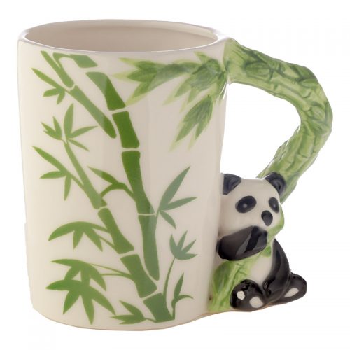 Mok van keramiek met panda handvat en bamboe print