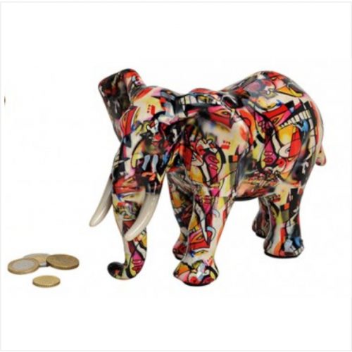 Spaarpot olifant 22cm breed in lichte bonte kleuren