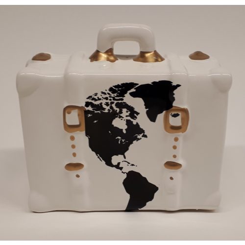 vakantie spaarpot witte koffer met wereldkaar