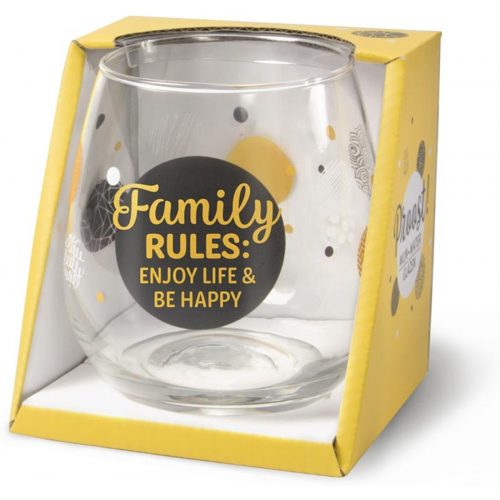 Water- wijnglas met tekst Family rules enjoy life and be happy