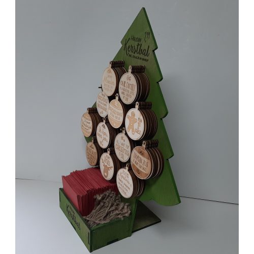 Display kerstboom 107x houten kerstballen met spreuk