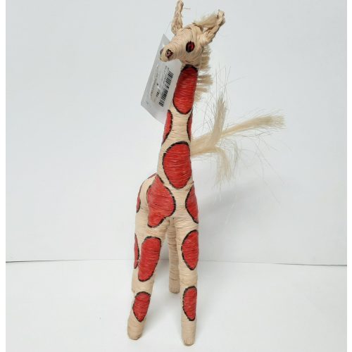 Giraffe 30cm hoog creme en rood fairtrade gemaakt van raffia in Madagaskar