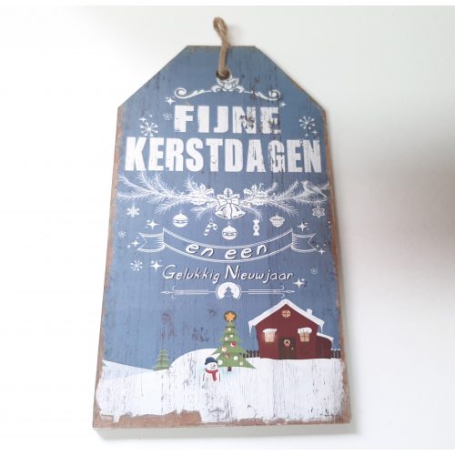 Houten tekstbord lichtblauw Fijne kerstdagen en een gelukkig nieuwjaar versie-3