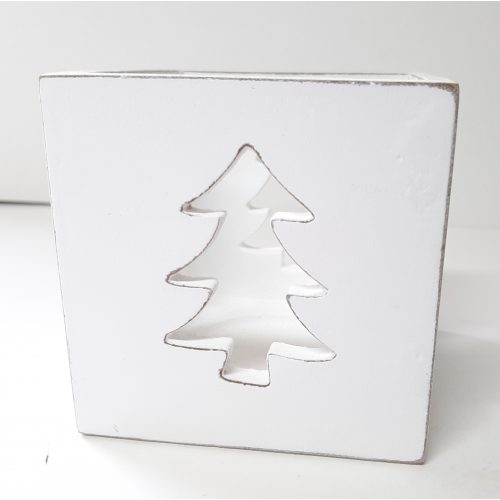Houten windlicht of waxinelicht houder kerst kerstbomen whitewashed