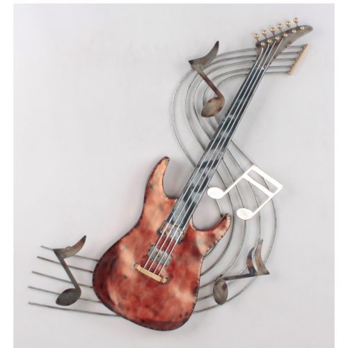 Wandbord metaal elektrische gitaar op notenbalk