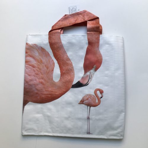 Nylon boodschappentas roze flamingo