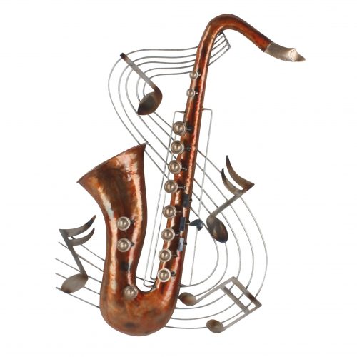 Wand deco metaal saxofoon en muzieknoten 73 x 47cm jpg
