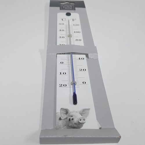 Thermometer Esschert design boerderijdieren varken in zwart-wit