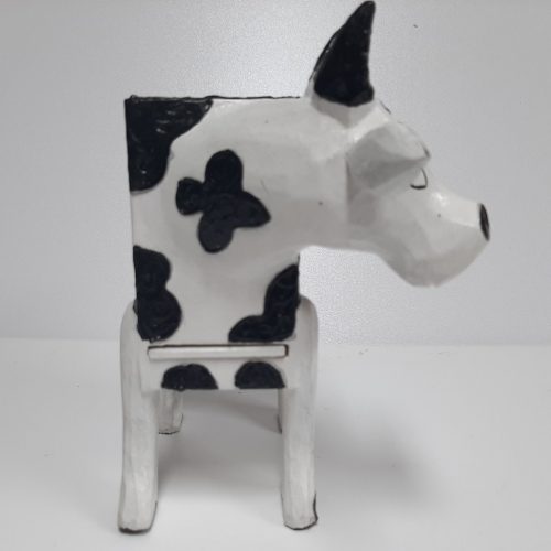Fair Trade handgemaakte spaarpot koe van hout zwart wit