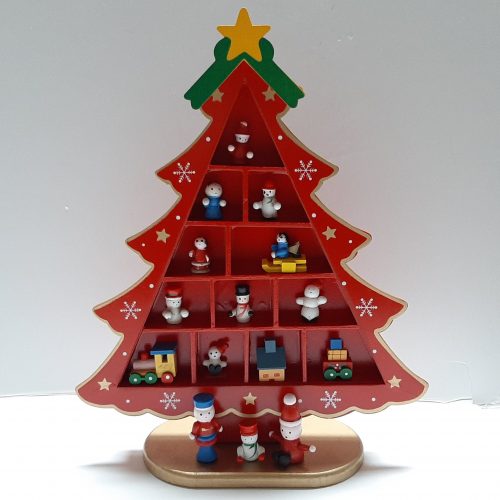 Houten kerstboom letterbak rood 26,5cm hoog